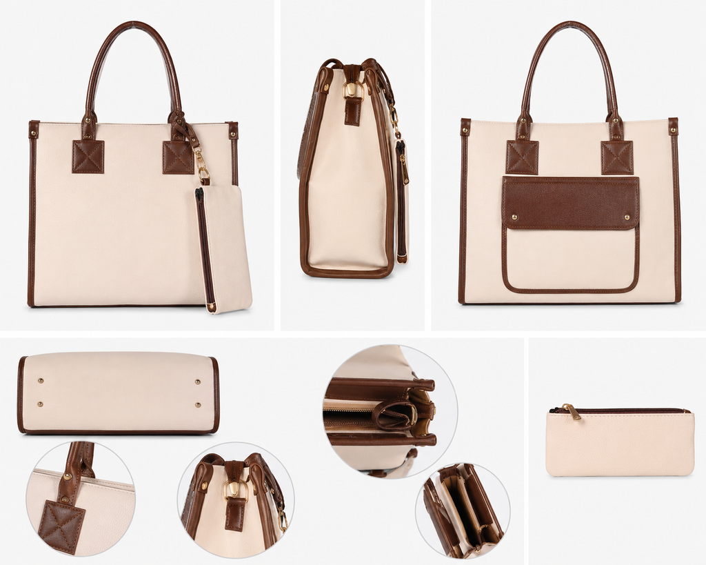 OJAS Executive Tote - Spacious and Premium Laptop Tote bag - Beige & Brown